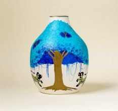 Handcrafted Ceramic Phad Blue Tree Tiger Decorative Vase